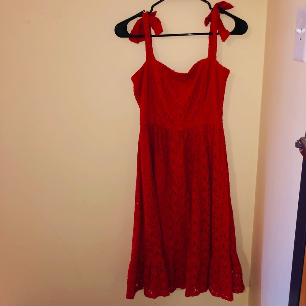 NSR Red Eyelet Tie-Shoulder Dress Size S